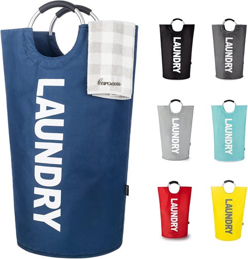 Caroeas 100L Laundry Basket - Large Collapsible Hamper with Padded Handles | Navy Blue