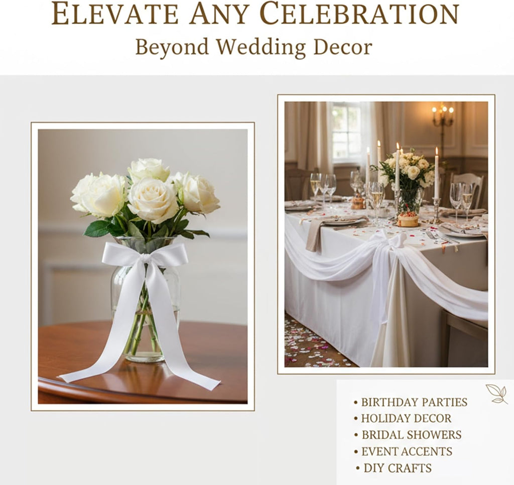 Skiennix 30 Pcs Satin Chair Sashes - 90.55x1.96 Inch White Ribbons for Wedding Decor & DIY Bow Making