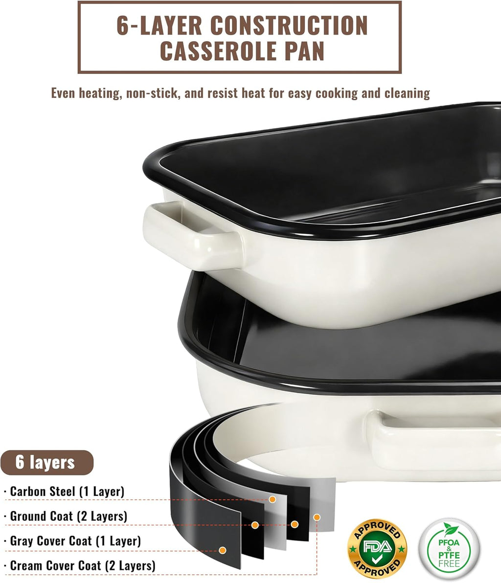 Skiennix Casserole Dishes - 6-Pack Lasagna Baking Set with Handles & Rack | 14 & 17 Inch Enamel Cookware, Dishwasher Safe