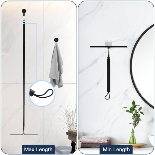 Eahwey 12-51’’ Telescopic Window Squeegee for High Windows, 2-in-1 Window Cleaning Kit with Extra Silicone Blade & Hook, Professional Squeegee for Shower Glass Doors (Window Squeegee for Home)