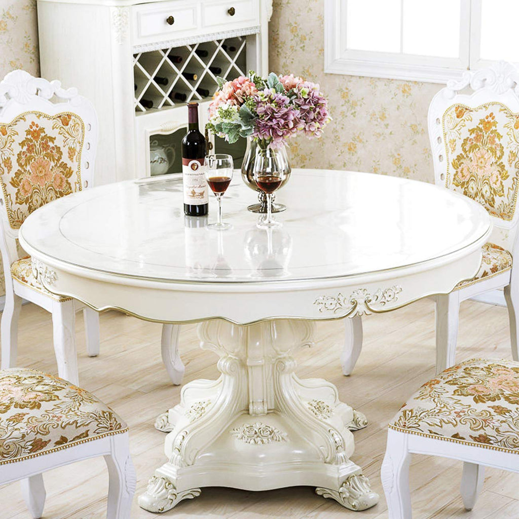 LinkGro 60 Inch Dia Round Clear Plastic Dining Room Table Protector PVC Tablecloth Cover Mat Vinyl Tablecloth Waterproof Wipeable Furniture Tabletop Pad Table Runner Protector for Coffee Desk