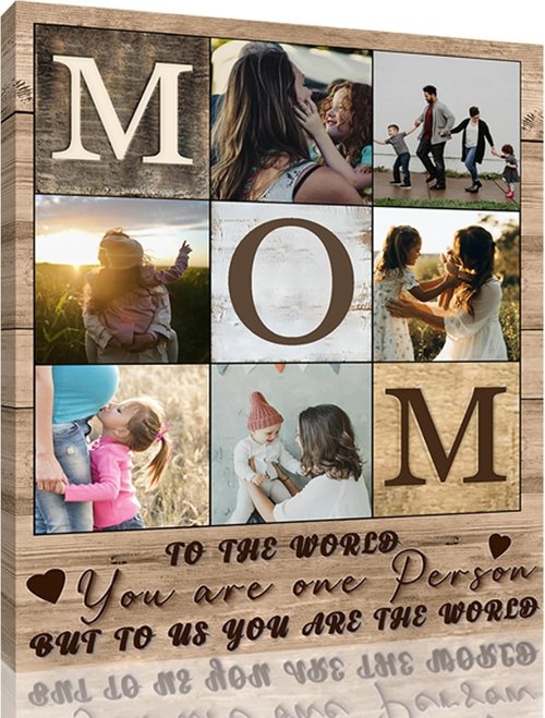 CSWMZQZY Custom Rustic Canvas Prints - Personalized Photo Collage Wall Art for Mother's Day | 6 Photos, Ready to Hang