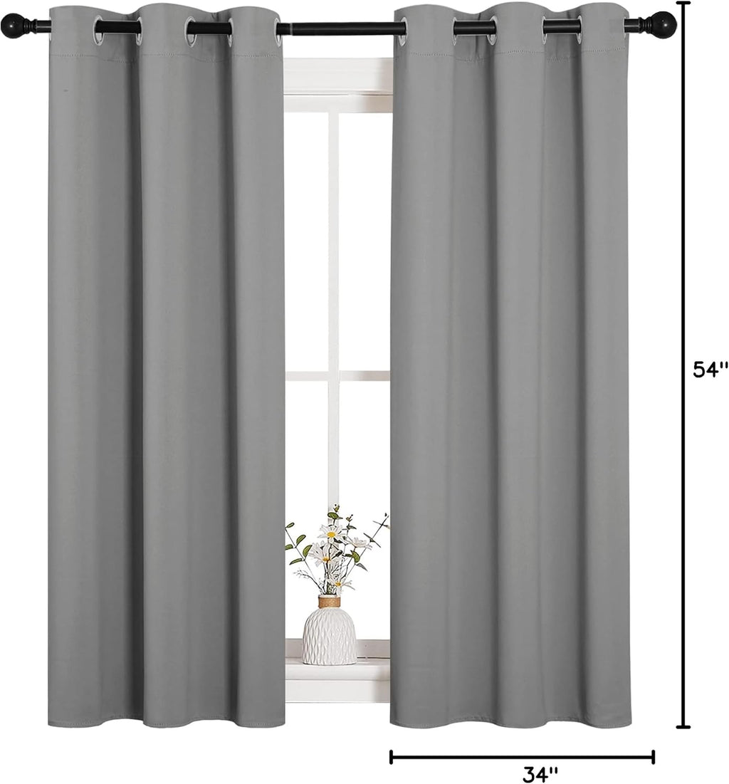 NICETOWN Blackout Curtains - Thermal Insulated Drapery Panels | Solid Ring Top, Silver Grey, 34 x 54 Inches (Set of 2)