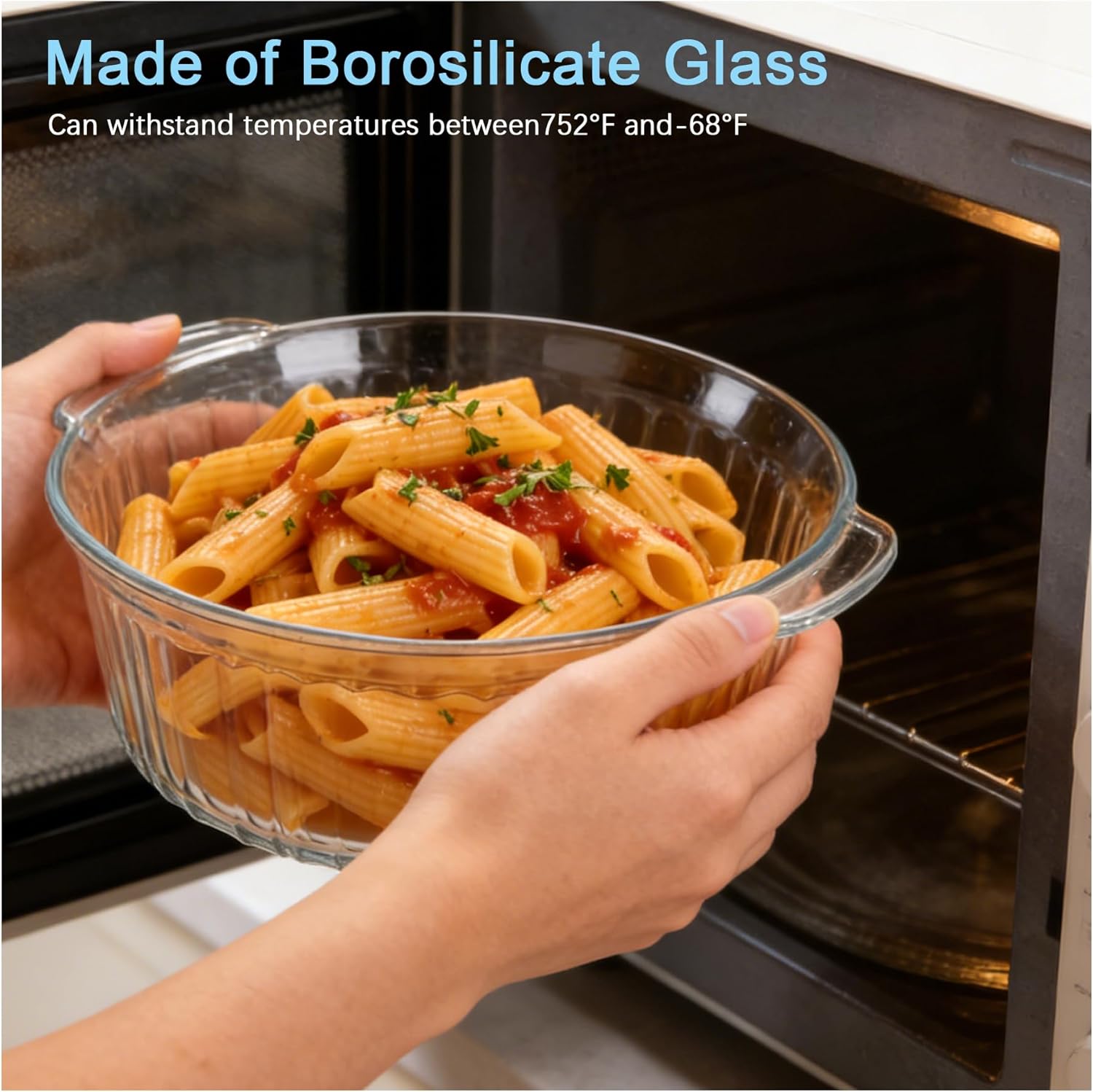 Round Glass Casserole Dish With Lid - 2.4QT Borosilicate Oven Baking Dish | Clear Cookware for Cooking & Serving