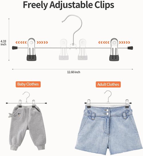 IEOKE Pants Hangers - 12-Pack Adjustable Metal Clips for Skirts, Jeans, and Dresses | Black
