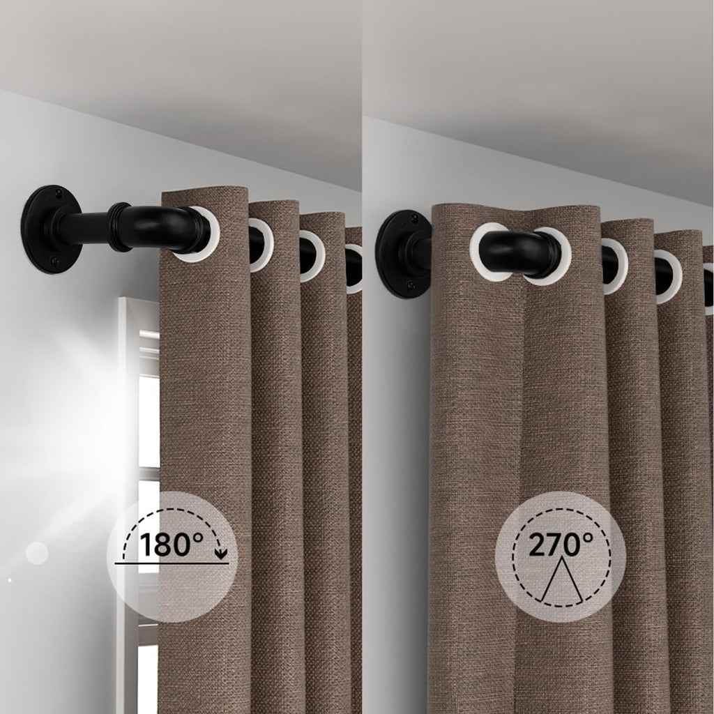 Skiennix Black Curtain Rods - Adjustable 18 to 88 Inch Length | Industrial Style, 1 Inch Diameter