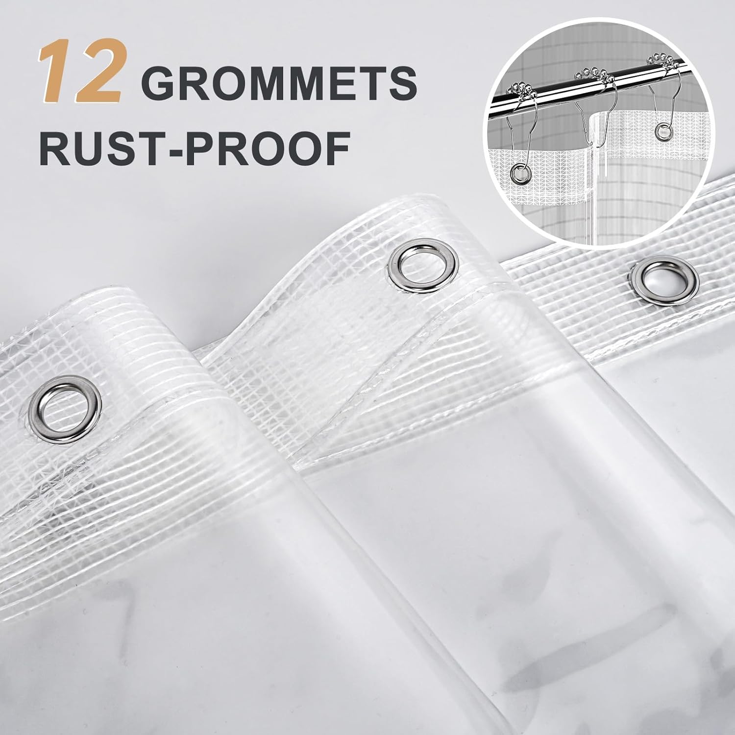 AmazerBath Heavy Duty Shower Curtain Liner - 12 Gauge Clear 72 x 72 Inches with 3 Stones & 12 Grommets