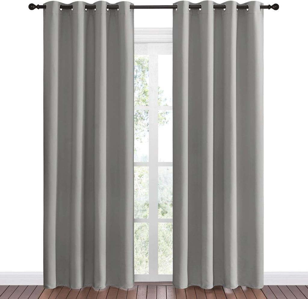 NICETOWN Silver Grey Room Darkening Curtain Panels - 86" Long | Heat-Blocking Drapes for RV & Studio (55" Width, 2 Panels)