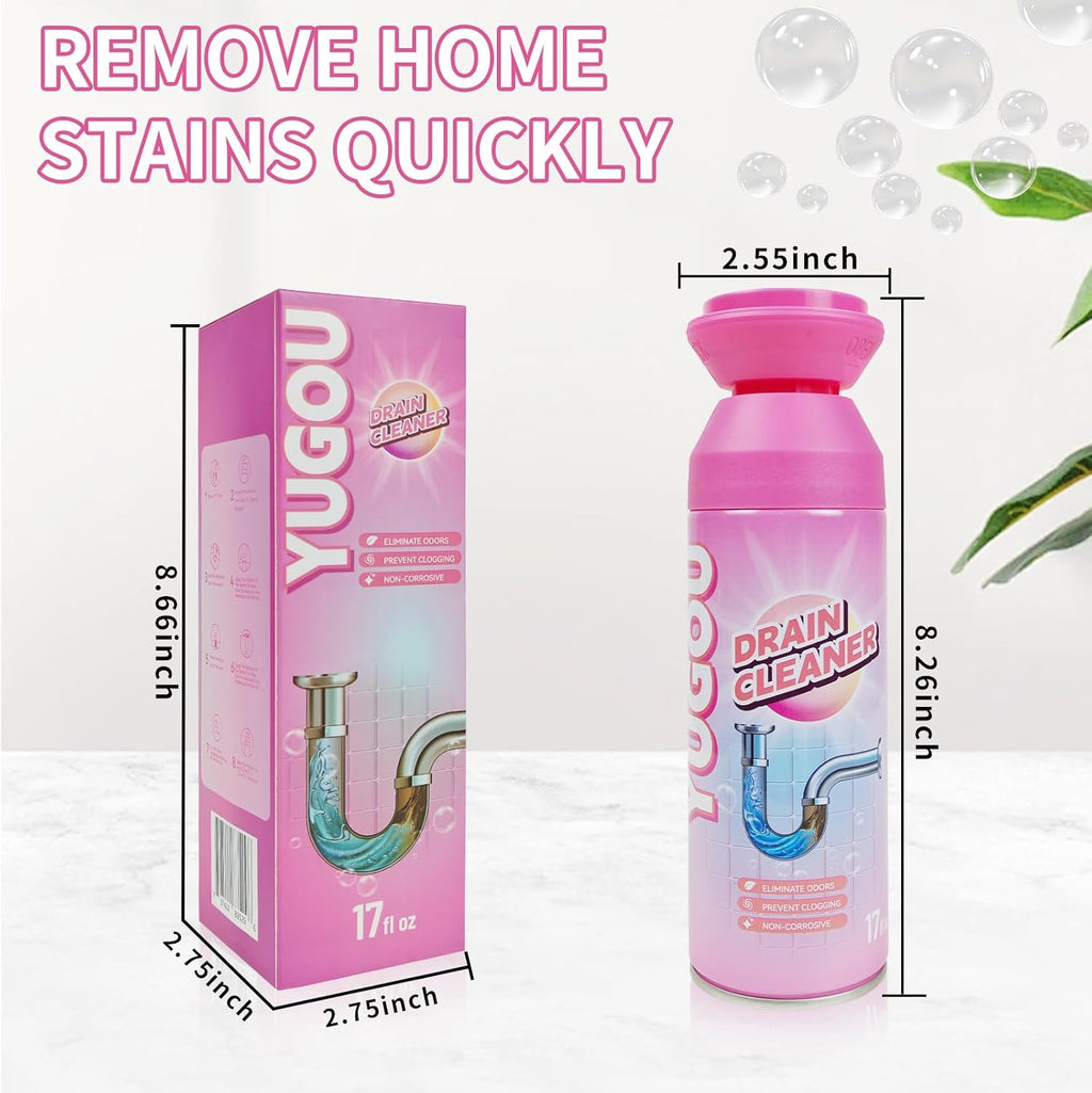 Yugou Foaming Drain Cleaner - Powerful Clog Remover & Deodorizer for Sinks, Showers & Tubs (2 Pack)