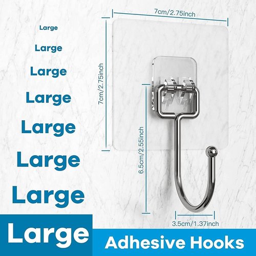 KILOW Heavy Duty Adhesive Hooks - 22 lbs Capacity, Waterproof Transparent Towel Hook