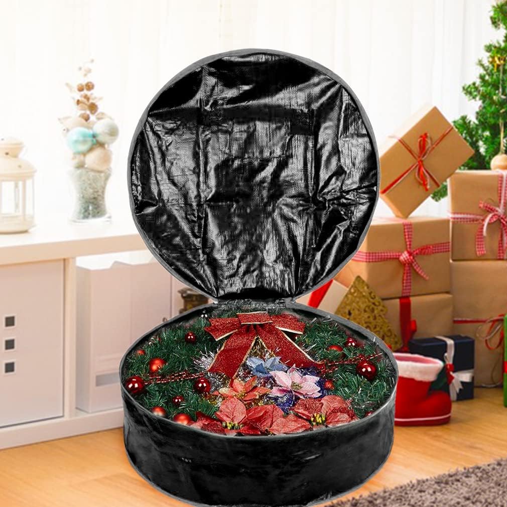 Propik Wreath Storage Bag - Tear-Resistant Holiday Garland Container with Heavy-Duty Handles | 36" x 8" (Black)