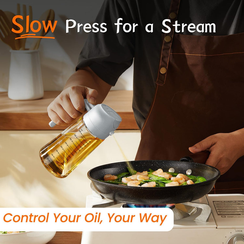 TrendPlain 16oz Glass Olive Oil Sprayer - 2-in-1 Dispenser for Cooking, BBQ & Salad - Black & Ash