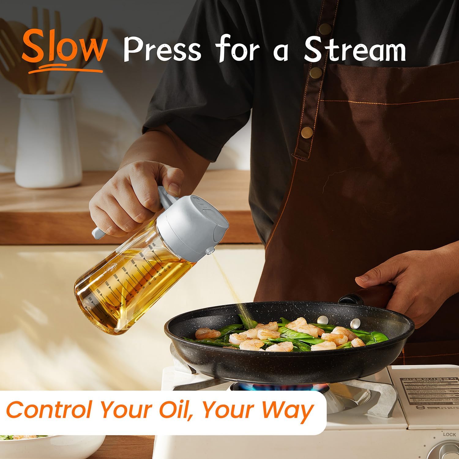 TrendPlain 16oz Glass Olive Oil Sprayer - 2-in-1 Dispenser for Cooking, BBQ & Salad - Black & Ash