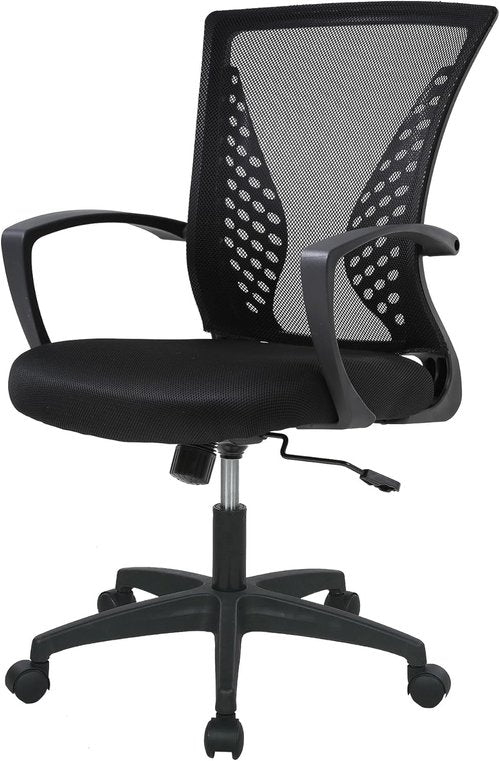 FDW Ergonomic Office Chair - Adjustable Mid Back Swivel Desk Chair with Lumbar Support | Black Mesh
