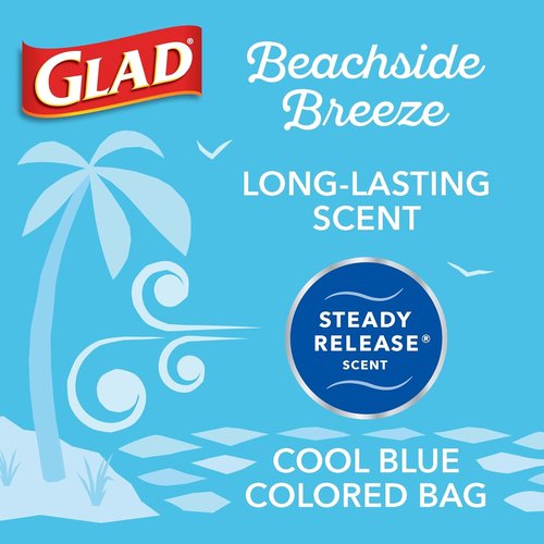 Glad Trash Bags | ForceFlexPlus Tall Kitchen Drawstring - 13 Gallon, Febreze Beachside Breeze, 80 Count