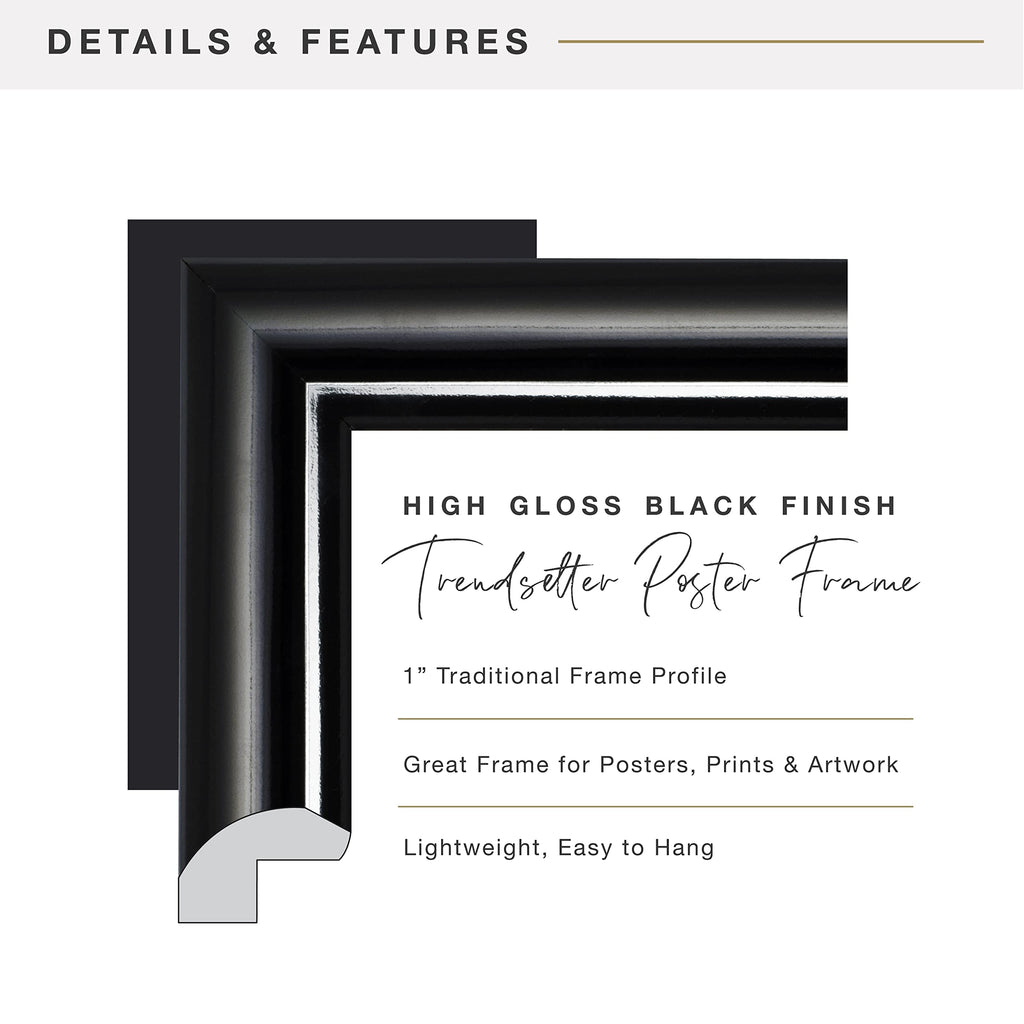 MCS Trendsetter 11x17 Poster Frame Black High-Gloss, Vertical & Horizontal Wall Hanging Large Picture Frame for Photos, Posters & Art Prints (2-Pack)
