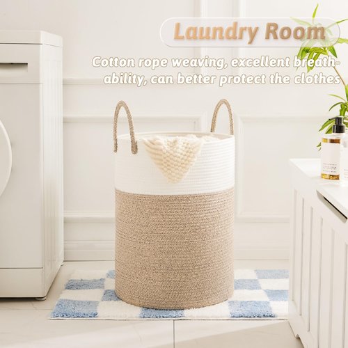 Artfeel Woven Cotton Rope Laundry Basket - 60L Hamper for Stylish Storage of Clothes, Toys & Blankets