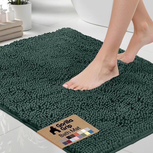 GORILLA GRIP Bath Rug Mat - Thick Soft Absorbent Chenille | Quick Dry Microfiber, 60x24, Washable Rubber Backing
