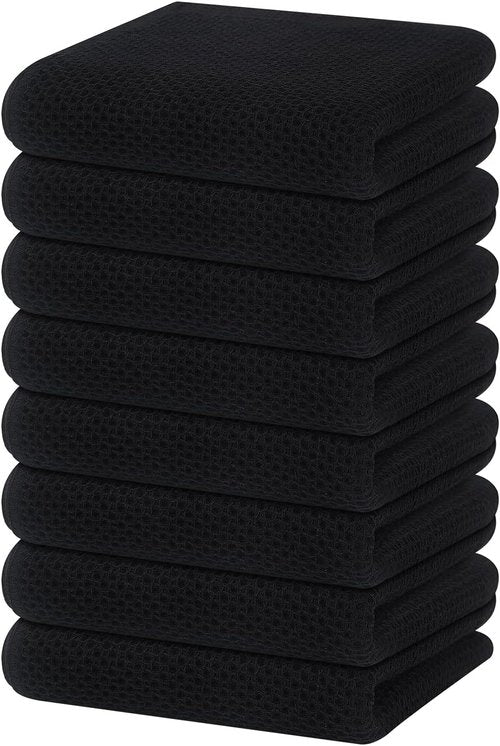 Homaxy Kitchen Dish Towels - Ultra Soft 100% Cotton Waffle Weave, Quick Drying, 13 x 28 Inches, 8-Pack | Black