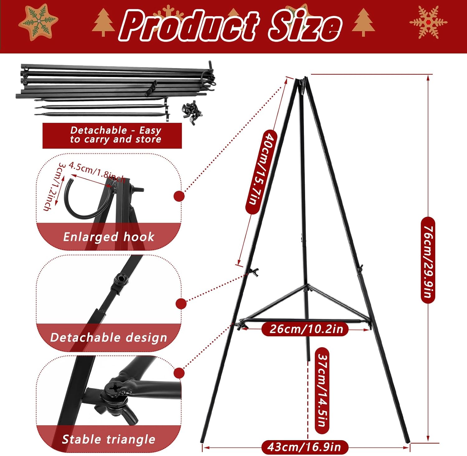 Skiennix Christmas Metal Wreath Stand Holder - Detachable Design for Indoor/Outdoor Use | 2 Pcs Set
