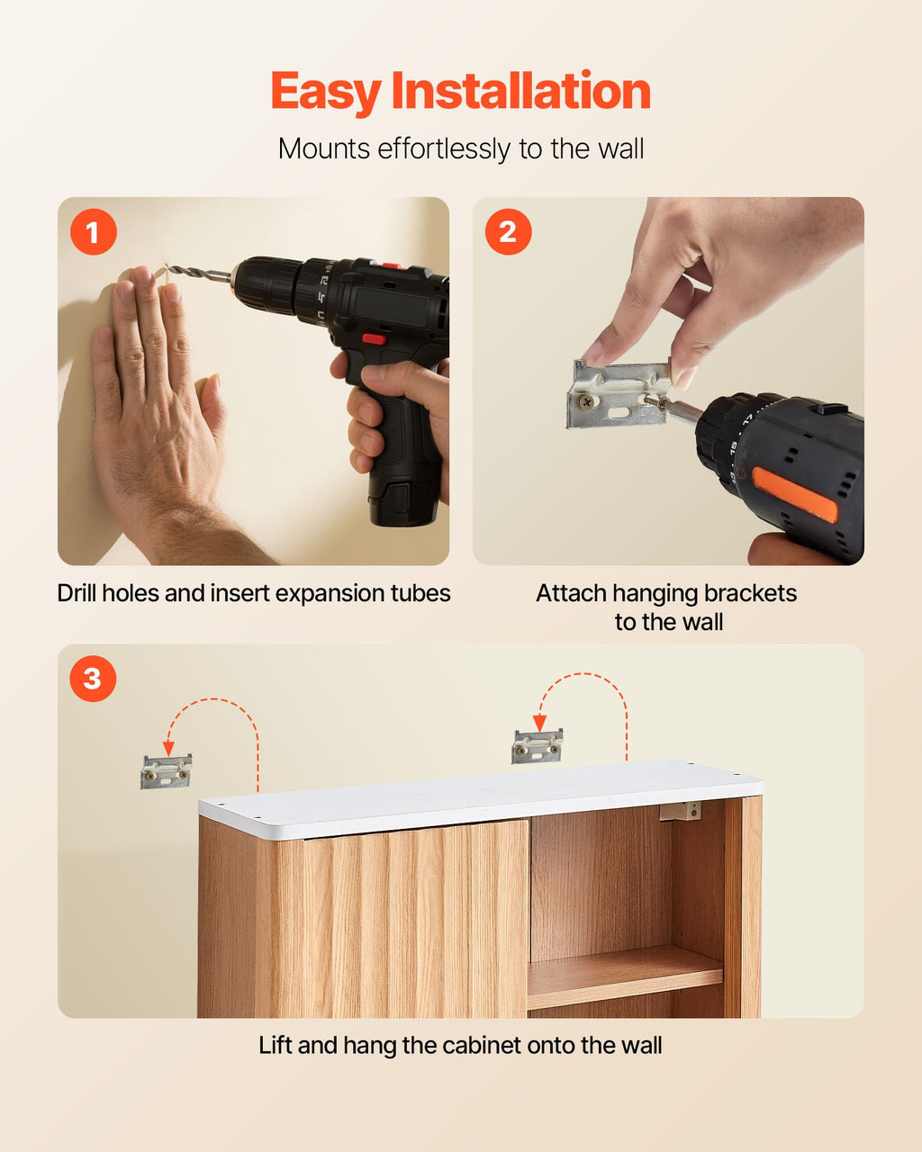 VEVOR Bathroom Wall Cabinet, with Door and Adjustable Shelf, Over The Toilet Storage Medicine Cabinet Wall Mounted, Hanging Organizer with Shelves and Open Partition for Laundry Room Kitchen Restroom