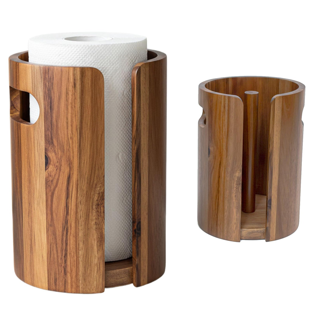 Wood Paper Towel Holder for Kitchen Countertop, Acacia Wooden Kitchen Towel Holder with Splash Guard, Handles & Weighted Non-Slip Base, Home Decor Essentials, for Kitchen, Bathroom,Apartment, RV