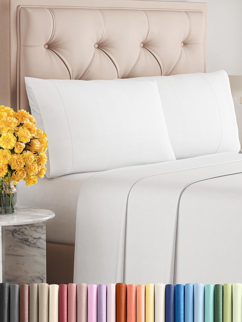 Sleepy Town King Size Bed Sheets - 4 Piece Set | Extra Soft, Cooling & Easy Care Brushed Microfiber (White)