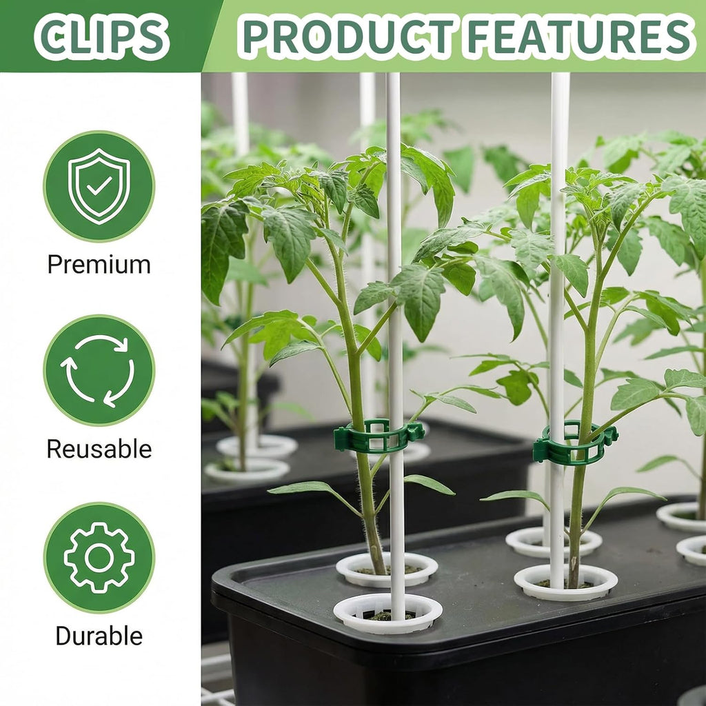 Skiennix Plant Support Clips - 60 Pcs Plastic Clips for Securing Tomato Vines & Climbing Plants