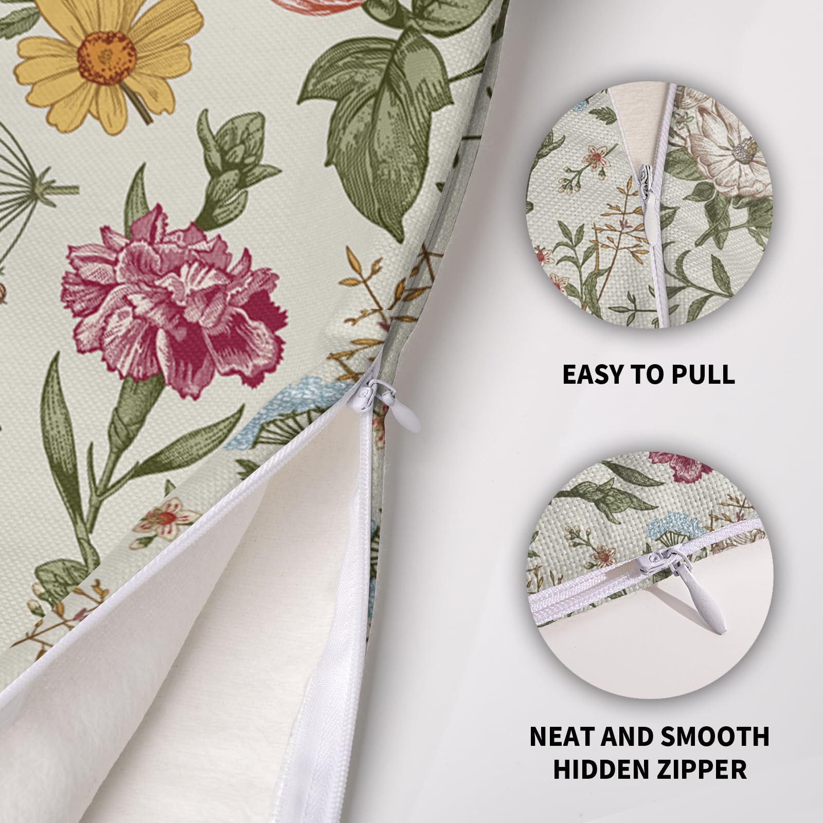 Spring Floral Pillow Covers 18X18 Set of 2, Botanical Print Green Flower Plant Pattern Decorative Throw Pillowcases Outdoor Farmhouse Seasonal Cushion Cases Couch Sofa Bed Decor