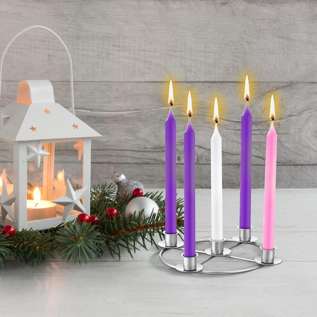 Newtay Christmas Advent Wreath Candle Holder - 5 Candle 8.5 Inch Metal Ring for Holiday Decor | Silver