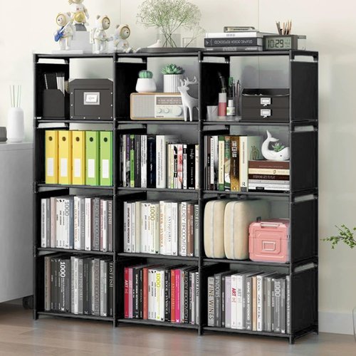 Aocoray 12 Cube Storage Organizer Book Shelves, DIY Open Stackable Bookshelf, Extra Large Plastic Bookcase Rack for Bedroom, Living Room, Home Office