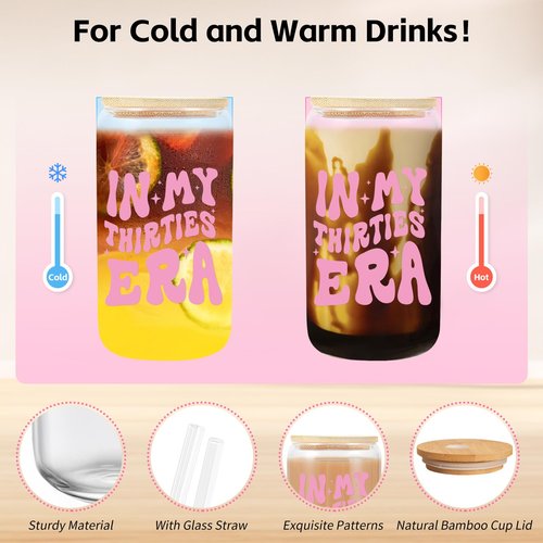 30th Birthday Gifts for Women,30th Birthday Gifts for Her Glass Cup In My THIRTIES Era Coffee Glass-30th Birthday Gift for Women 30 Year Old Gifts Idea For Mom, Friends, Co-Worker - 16 Oz (30th cup)