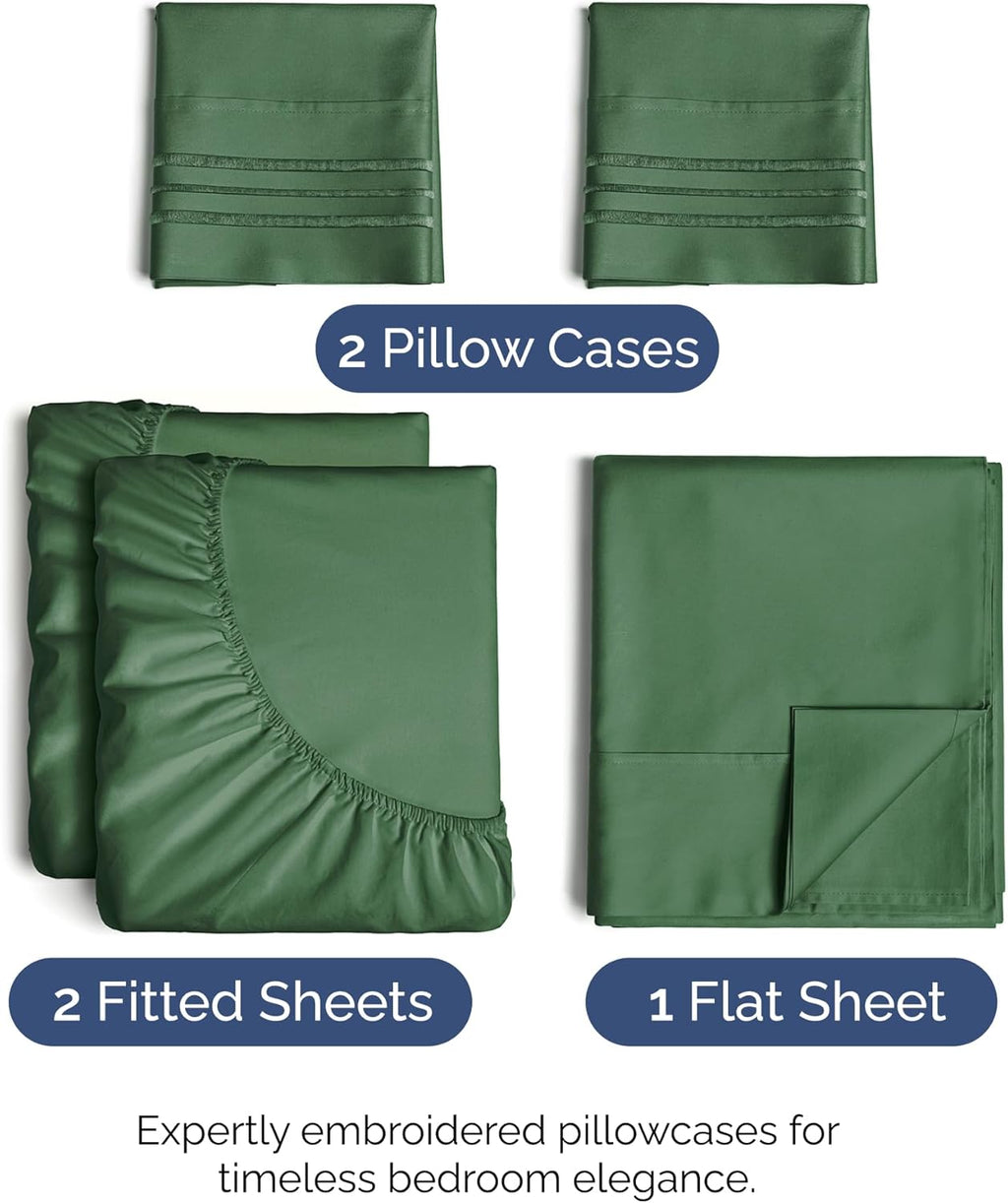 Split King Size 5 Piece Sheet Set - Comfy Cooling Bed Sheets | Luxury Hotel Quality - Deep Pockets, Soft, Wrinkle-Free - Oeko-Tex Certified - Emerald