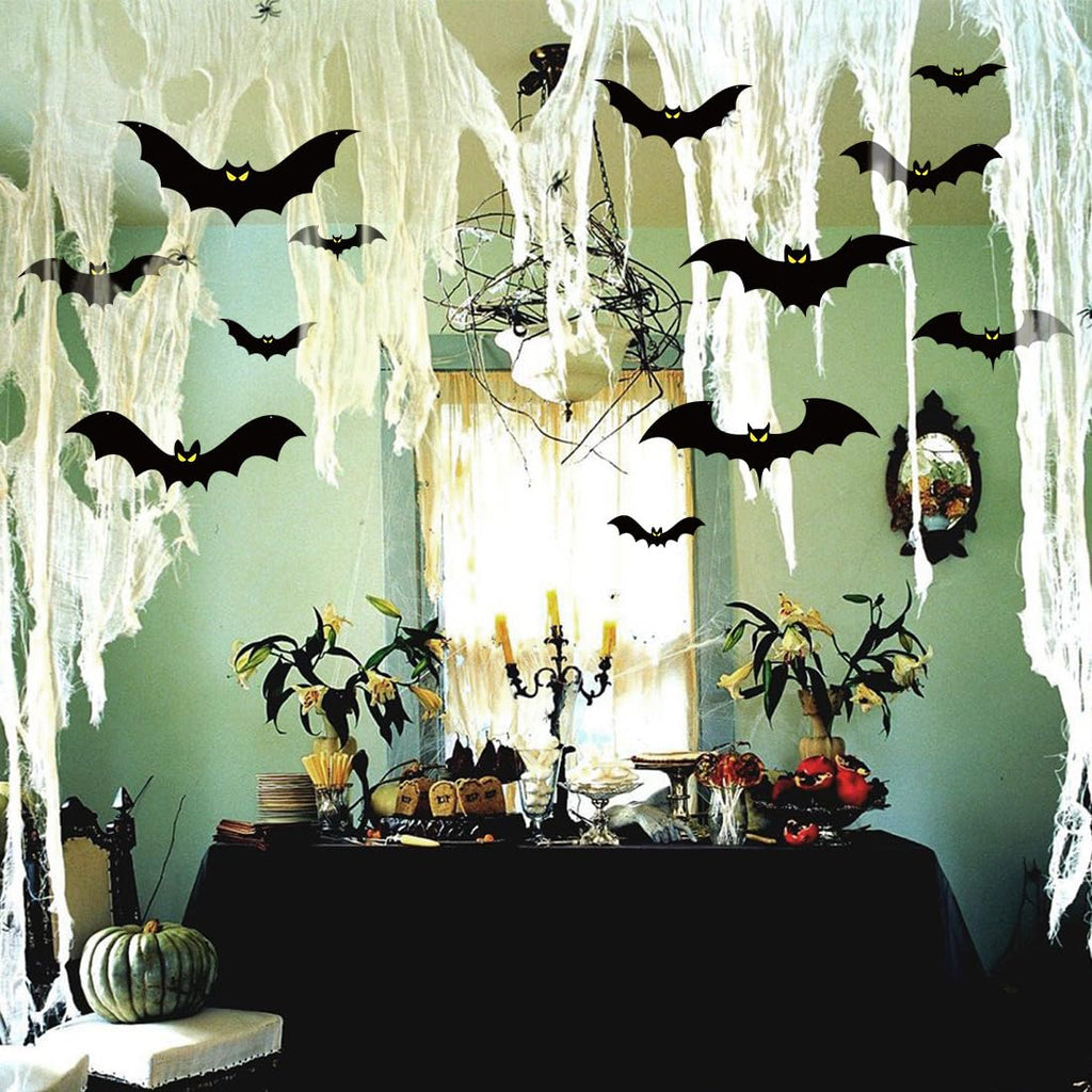 16Pcs Halloween Hanging Bats Decorations Outdoor, Large Flying Bats with Glowing Eyes for Halloween Tree Hanging Decorations Outside…