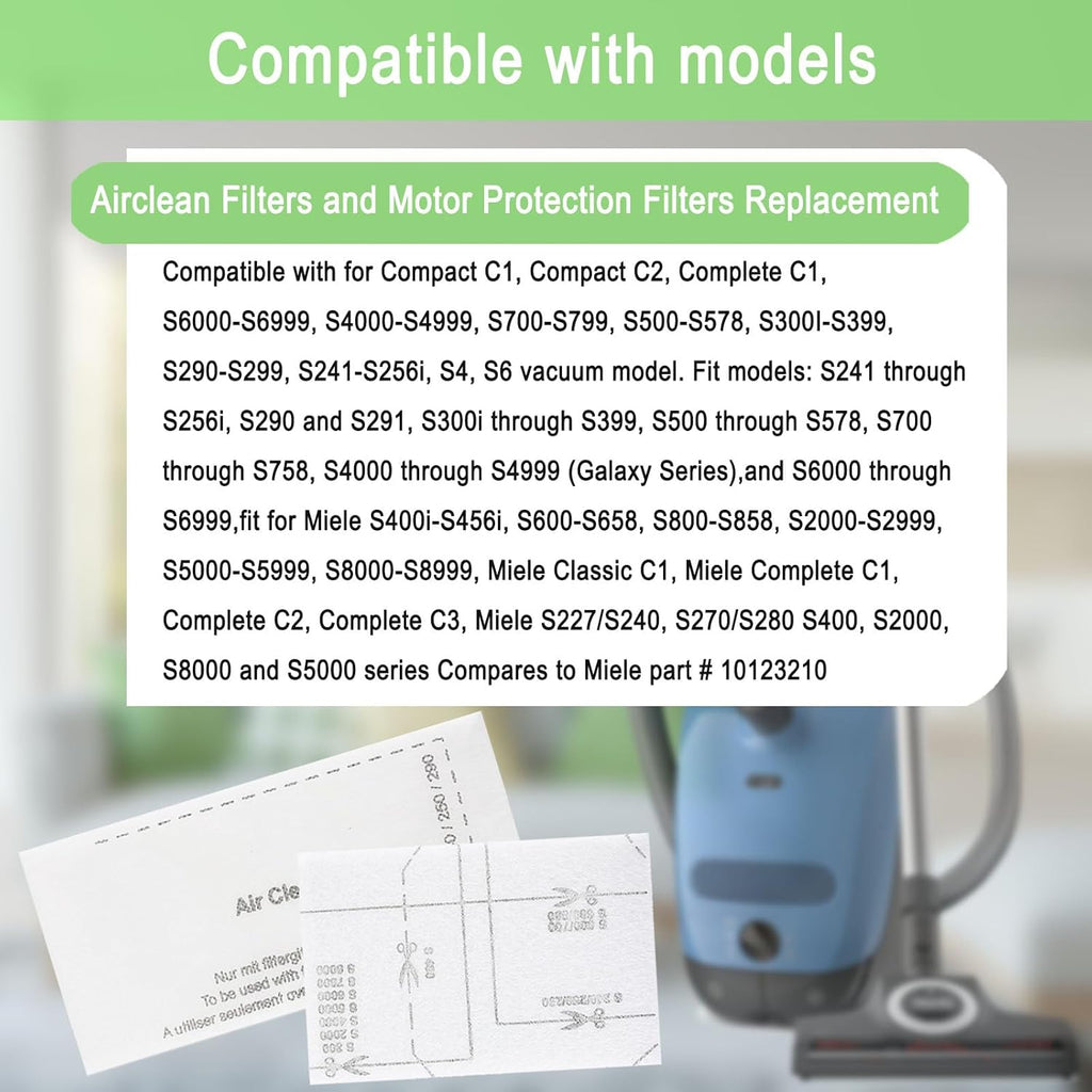 Miele Airclean Filters - Replacement Pack of 8 for Compact & Classic Vacuum Models | Compatible with C1, C2, C3, S2, S5, S8 Series