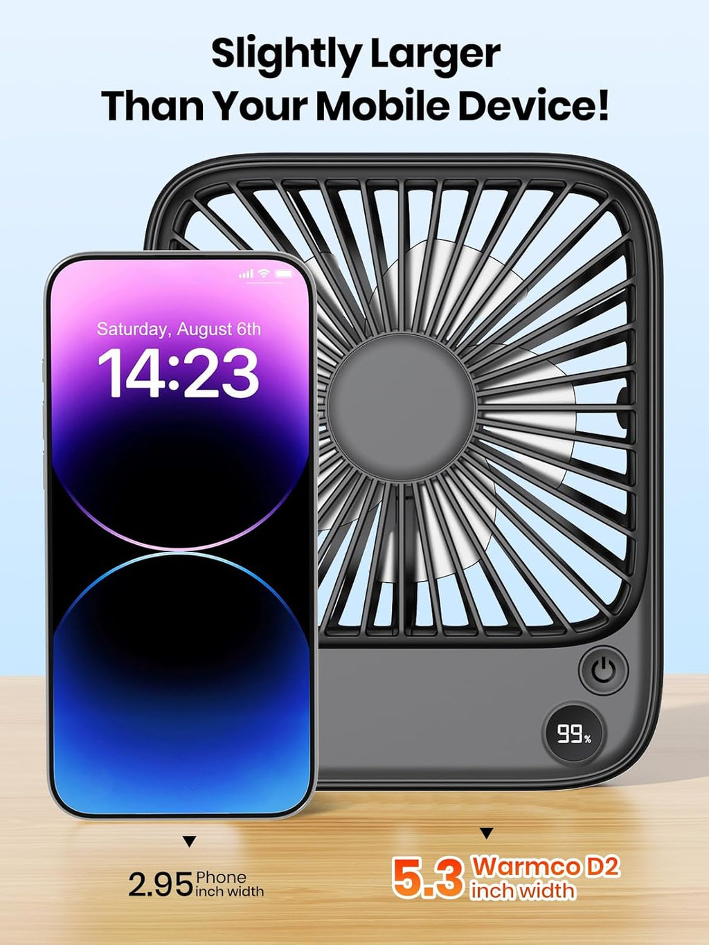 TOPK 5000mAh Portable Desk Fan - Ultra-Thin Rechargeable, Quiet 4-Speed Personal Fan | Ideal for Office & Travel