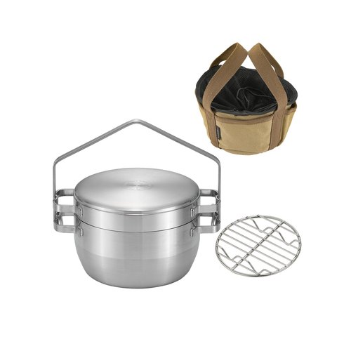 CAMPINGMOON 1.5 Quart Stainless Steel Dutch Oven 6-Inch 2 in 1 Skillet Lid Solo Camping Cookware Set DO-25