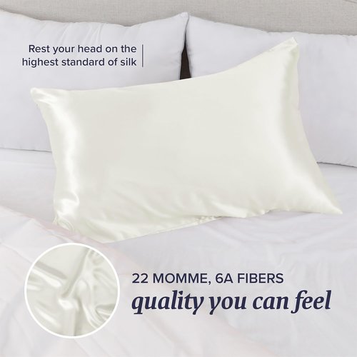 Beckham Hotel Collection Silk Pillowcase - 100% Mulberry Silk for Hair & Skin | 22 Momme, Queen, Ivory