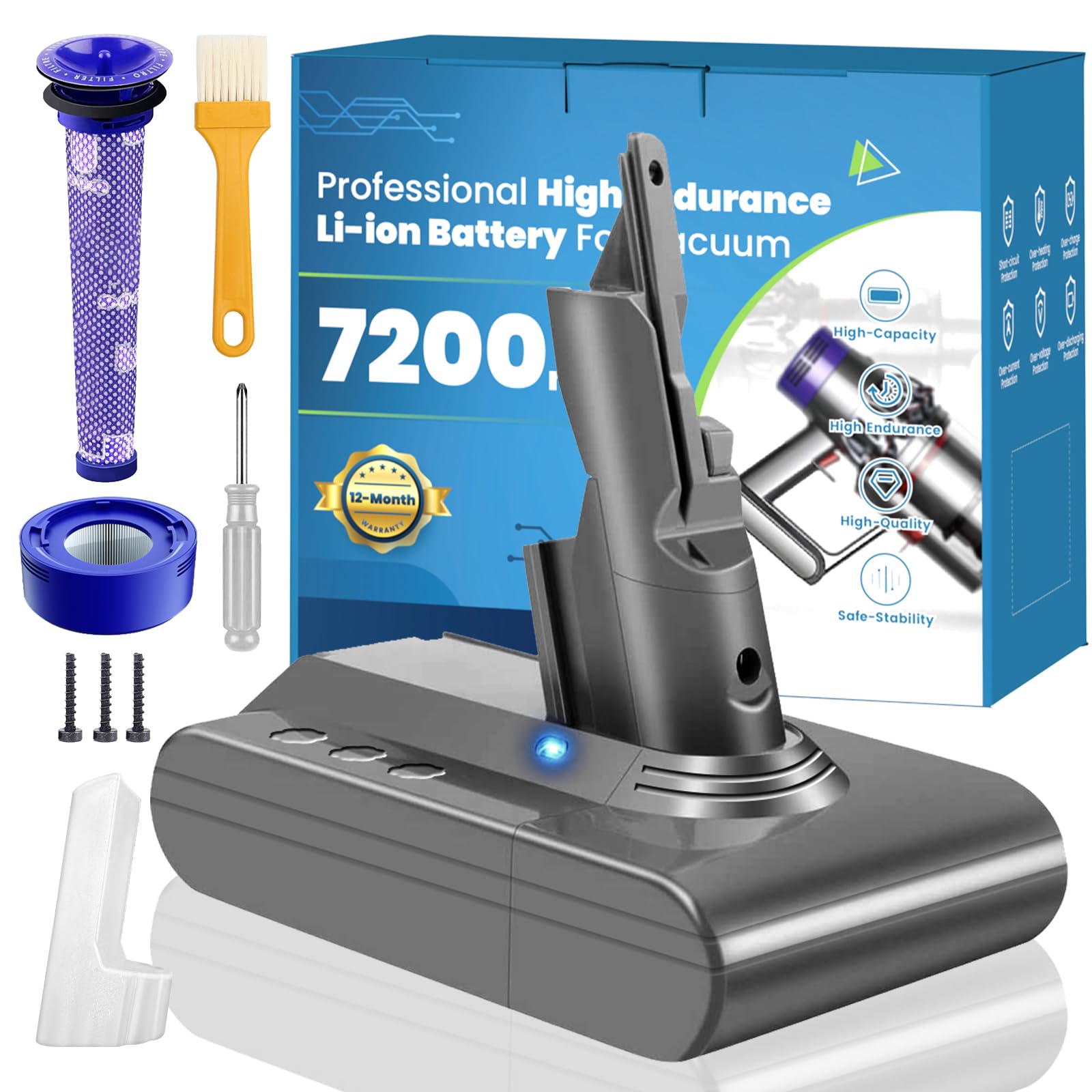 OHZHAO 7200mAh Long-Lasting V7 Battery Compatible with Dyson SV11 V7 Motorhead/Extra/Animal‌/Trigger/Mattress/Absolute Handheld Vacuum Cleaners, 2026 Upgrade V7 Replacement Battery