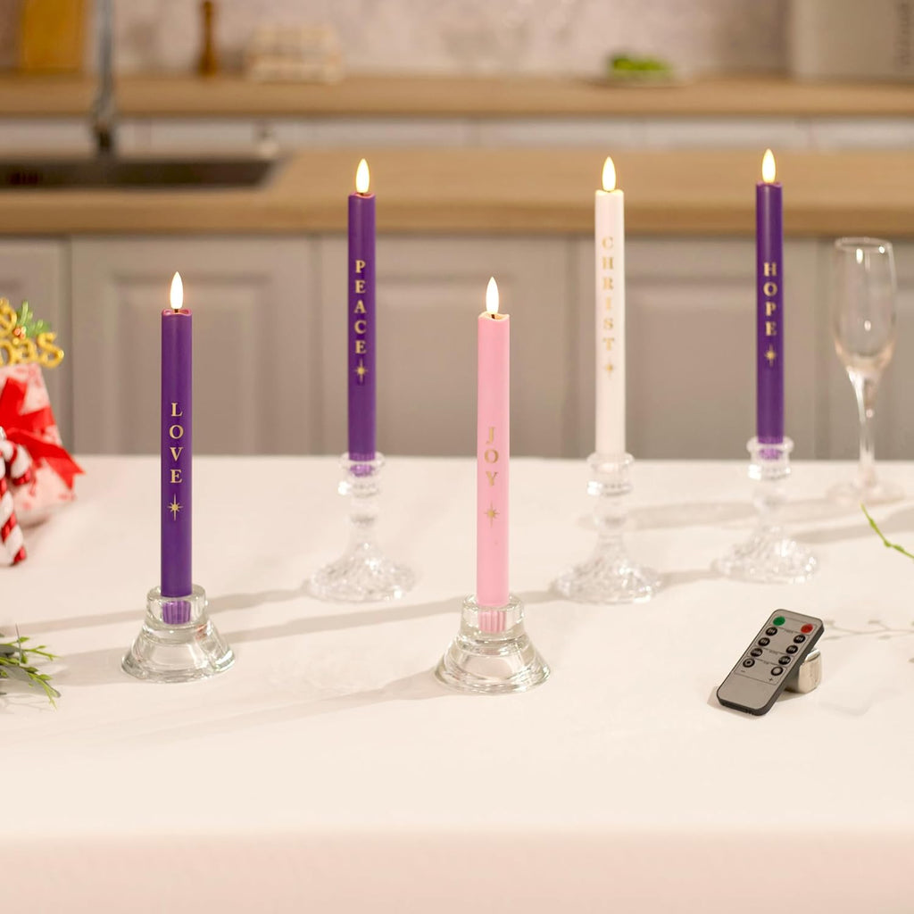 Stmarry Flameless Advent Candles - Realistic 3D Flames, Battery Operated | Set of 5, 10 Inch Tall with Remote Control