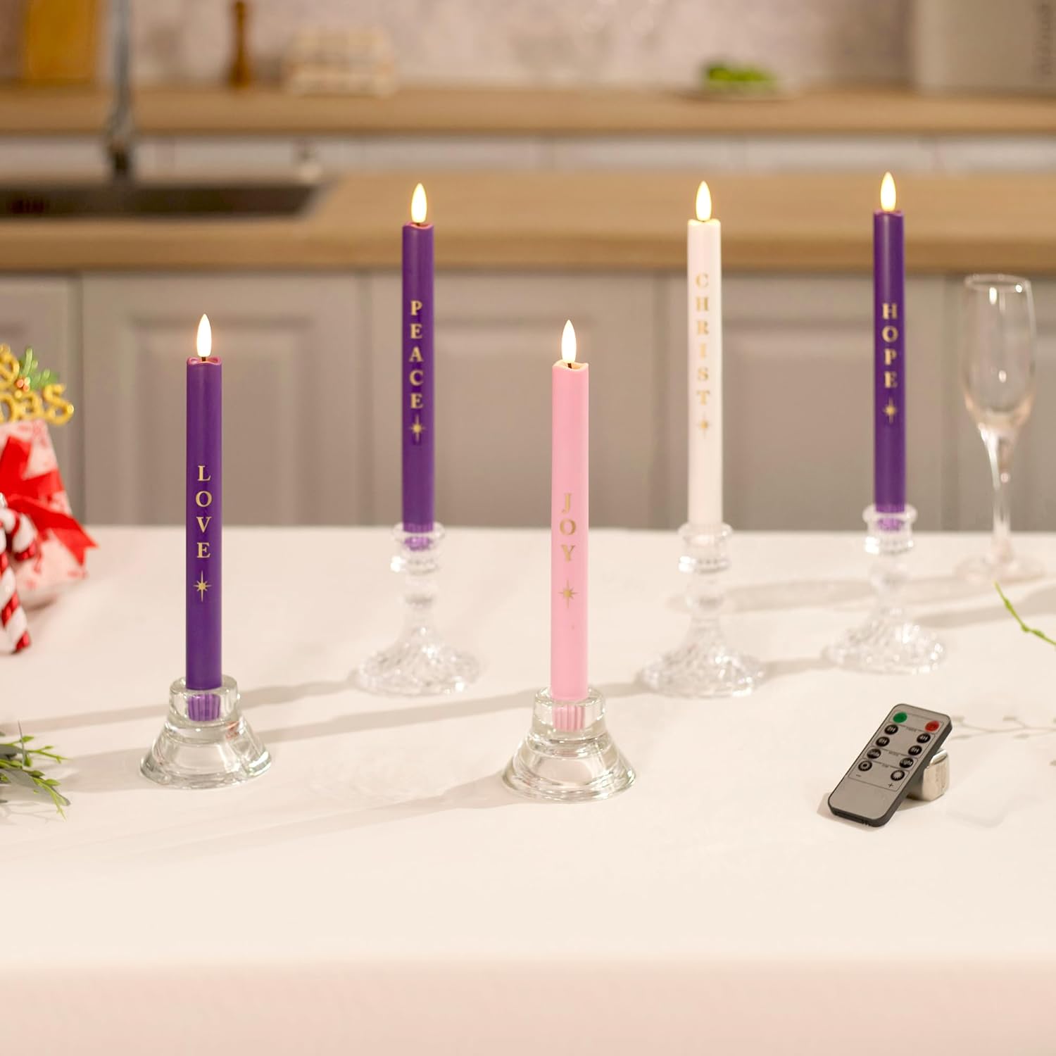 Stmarry Flameless Advent Candles - Realistic 3D Flames, Battery Operated | Set of 5, 10 Inch Tall with Remote Control