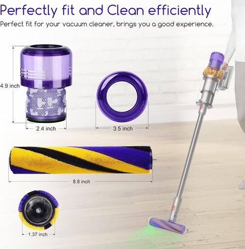 Dyson V15 Soft Roller Brush Bar - Compatible Handheld Vacuum Cleaner Parts with 2 HEPA Filters
