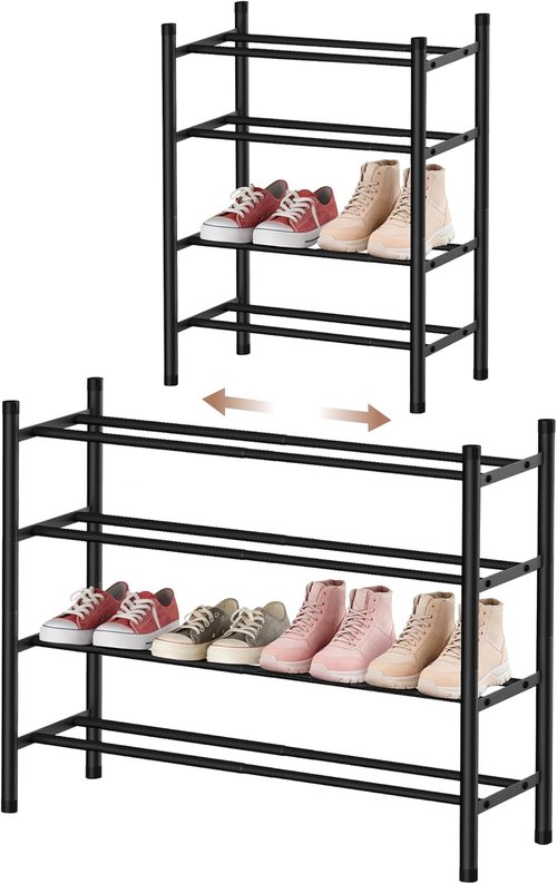 AceMining 4-Tier Expandable Shoe Rack - Adjustable Heavy-Duty Organizer for Closet & Entryway | Black