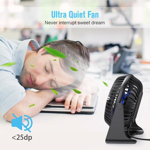 BESKAR Portable USB Desk Fan - 3 Speed Quiet Operation with 360° Rotation | Ideal for Home & Office