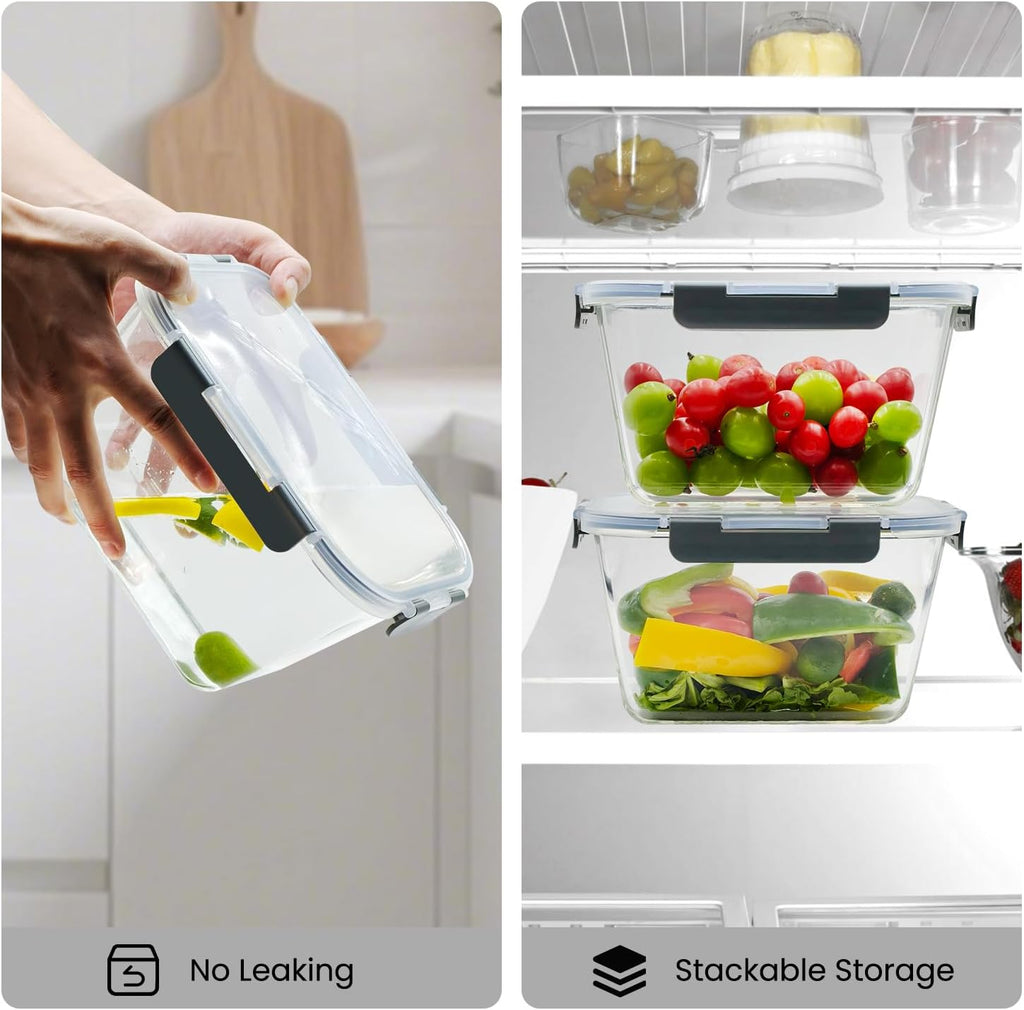 Skiennix Large Glass Storage Containers - 85oz Airtight Food Storage for Meal Prep | BPA Free, Oven Safe
