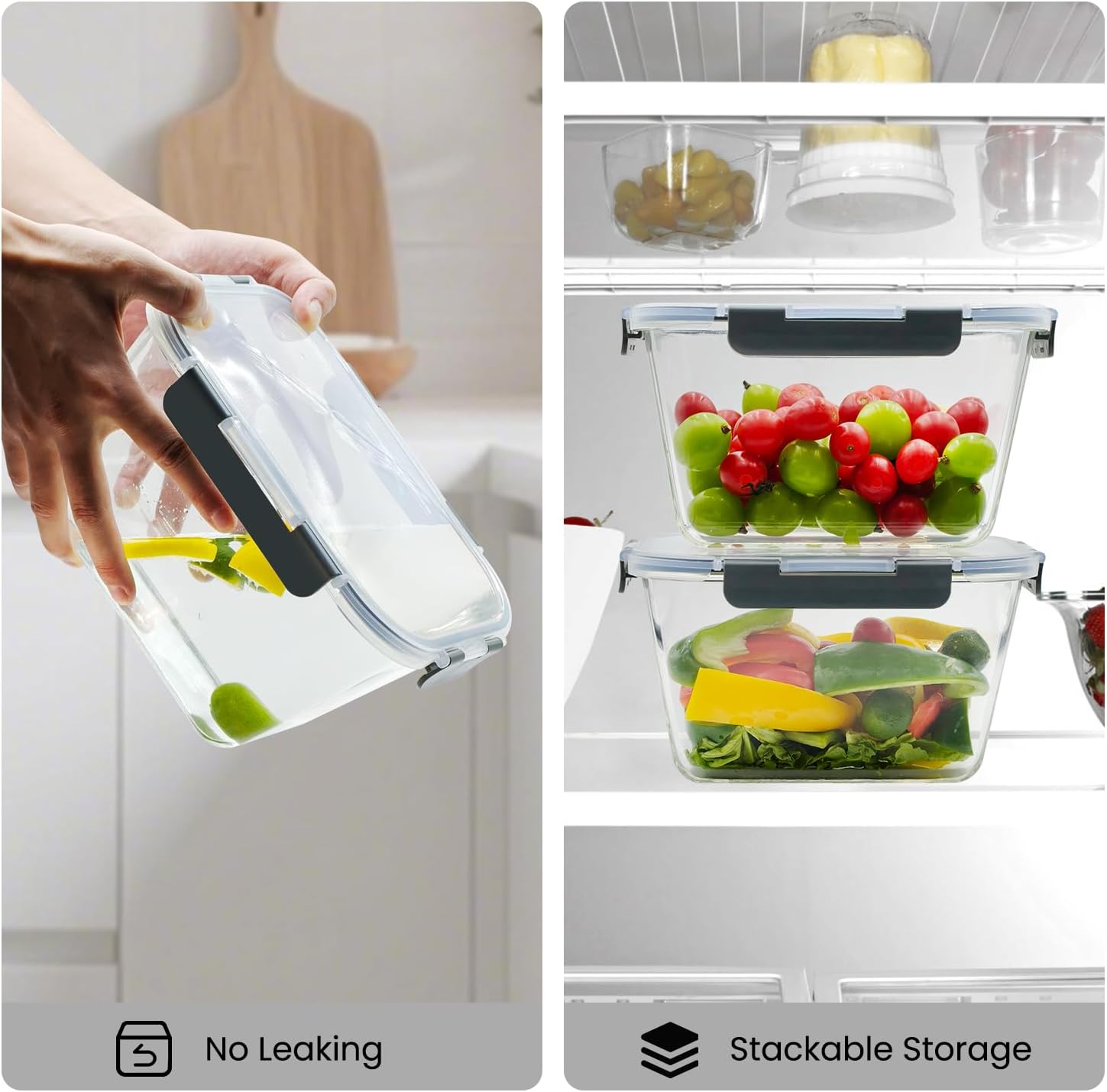 Skiennix Large Glass Storage Containers - 85oz Airtight Food Storage for Meal Prep | BPA Free, Oven Safe