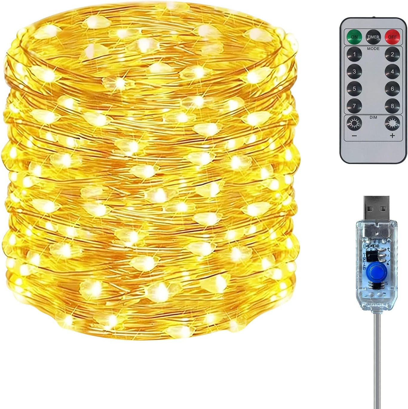 Twinkle Fairy Lights - 33ft 100LED Waterproof String Lights with Remote & Timer | Warm White for Indoor Decor