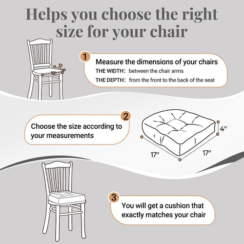 Basic Beyond Chair Cushions for Dining Chairs, Non-Slip Chair Pads, Thick Seat Cushions for Dining Room Chairs, Kitchen Chair Cushions Set of 4, 17" x 17" x 4", Dark Grey
