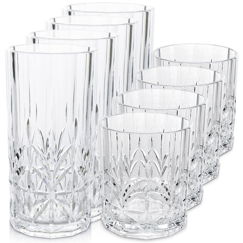 BELLAFORTE Shatterproof Tritan Plastic Drinking Glasses. 13oz & 18oz Water Glasses Set of 8 - Myrtle Beach Glasses Drinking - Unbreakable Tumblers for Parties - BPA Free, Dishwasher Safe (Clear)