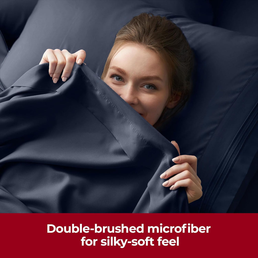 Mellanni Extra Deep Queen Sheets - Hotel Luxury Ultra Soft Cooling Bedding - Wrinkle & Stain Resistant (Navy Blue)
